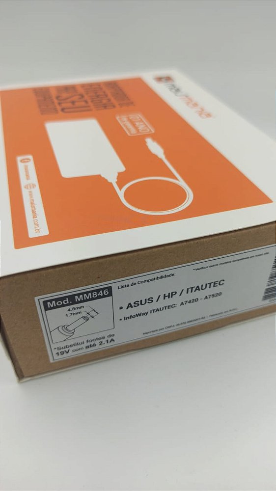 FONTE PARA NOTEBOOK 19V 2.1A 4.8 X 1.7 ASUS/HP/ITAUTEC MM846 MAIS MANIA
