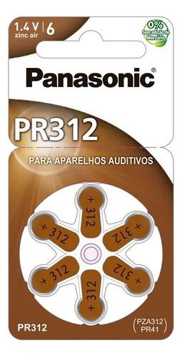BATERIA PANASONIC AUDITIVA ZINC AIR C/ 6  ( 1,4V / 63MAH ) PR312 PZA230 PR10