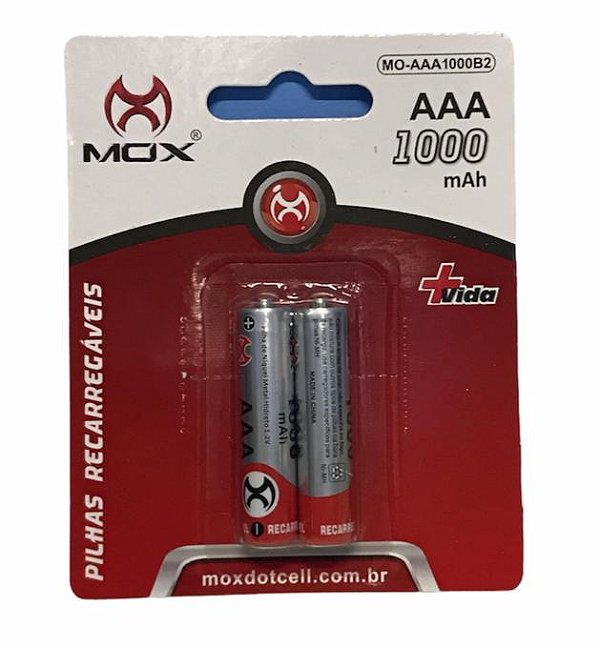 PILHA PALITO AAA RECARREGAVEL MOX MO-AAA1000 B2