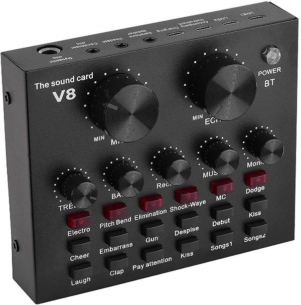 PLACA DE INTERFACE DE AUDIO MULTIFUNCIONAL COM EFEITOS PARA TRANSMISSAO E GRAVACAO AO VIVO MX-V8