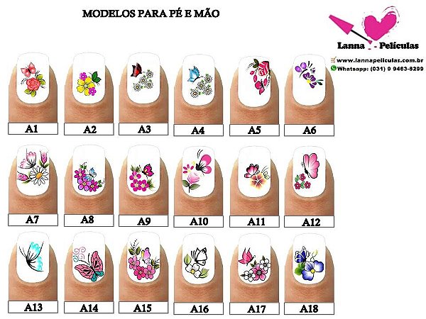 216 Películas de unhas Inspiradas em modelos Artesanais - 18 Cartelas