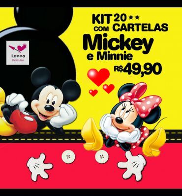 240 Películas de unhas Mickey e Minnie (20 Cartelas Sortidas no tema)