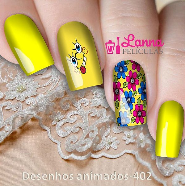 Películas de unha- Modelo Bob Esponja Floral - Películas De Unhas - vários  adesivos Temos frete Grátis