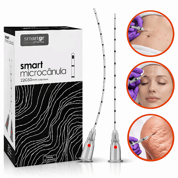 Microcânula 22G x 50mm Smart GR Ponta Arredondada Caixa 10 Unidades