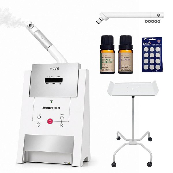 Vapor de Ozônio Facial Profissional HTM Beauty Steam com Aromaterapia e Carrinho para Estética