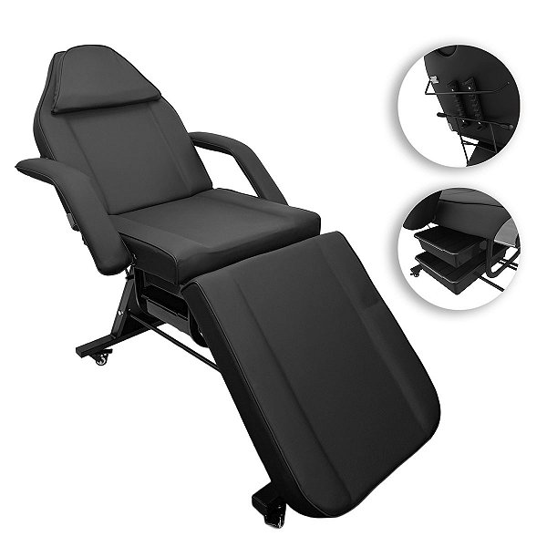 Poltrona Maca Fixa Reclinável Soft Preta base Preta Com 2 Bandejas - Akmed