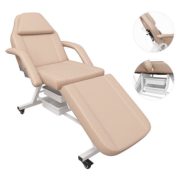 Poltrona Maca Fixa Reclinável Soft Bege base Branco Com 2 Bandejas - Akmed