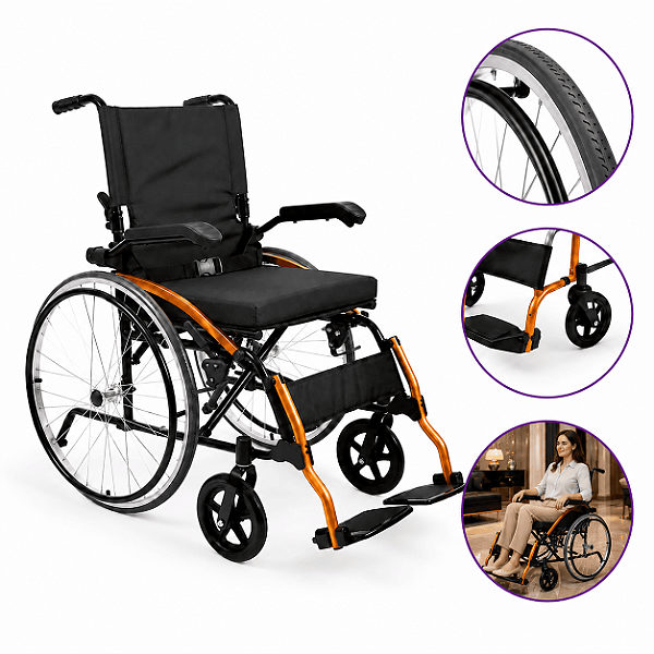 Cadeira de Rodas Manual Dobrável D600 Pop Suporta Até 120 kg - Dellamed