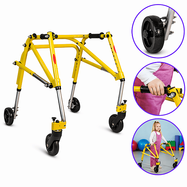 Andador Posterior Para Locomoção e Reabilitação Com 4 Rodas Amarelo Tamanho P - Mercur