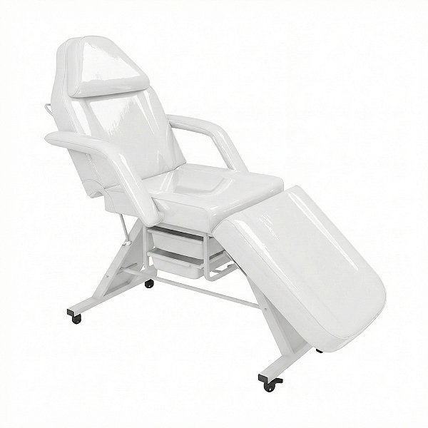 Poltrona Maca Fixa Reclinável Soft Branca Plastificada Com 2 Bandejas - Akmed