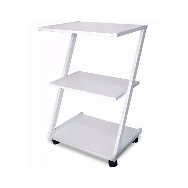 Mesa Carrinho Auxiliar Em Z Metálico Com 3 Prateleiras - Salus Brasil - Branco