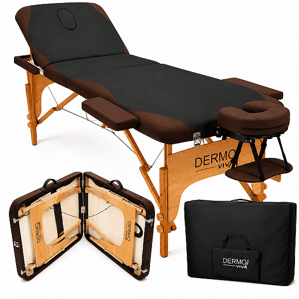 Maca Portátil Dobrável Mesa Massagem Estética Preta com Marrom - Akmed