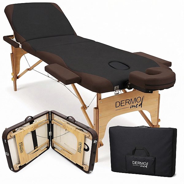 Maca Portátil Dobrável Mesa Massagem Estética Preta com Marrom - Akmed