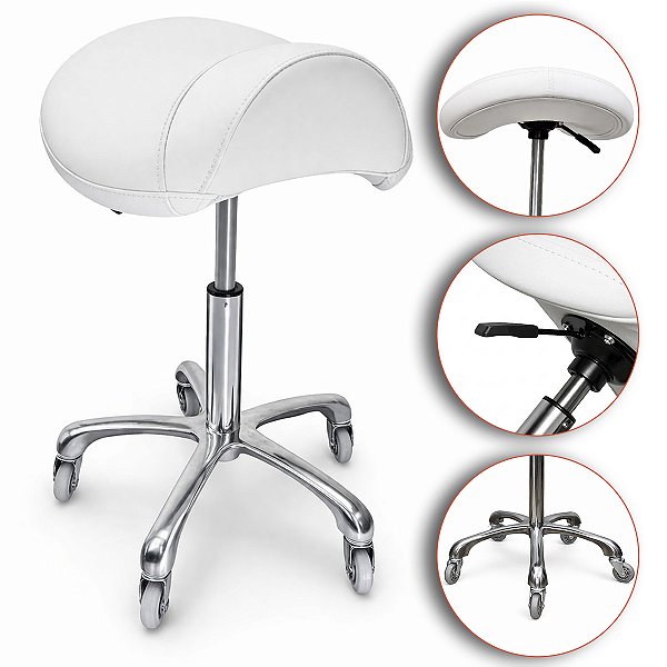 Mocho Sela Fixo Assento Ergonômico Giratório Branco- Akmed