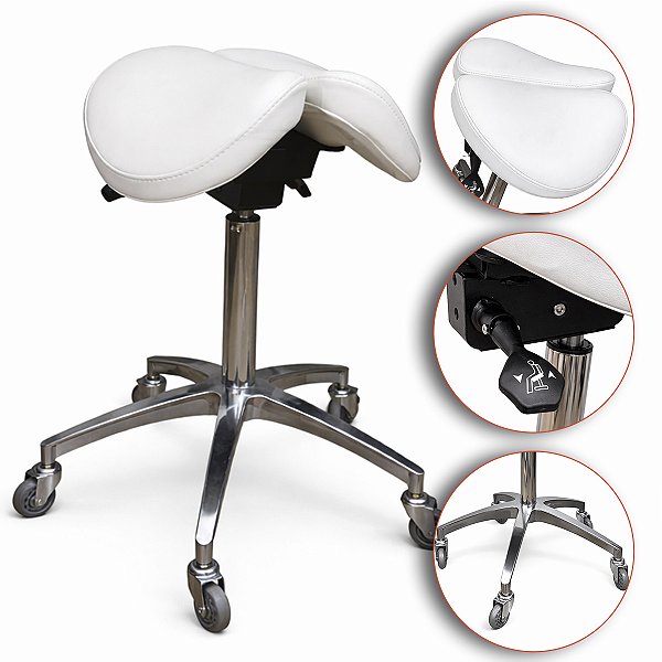 Mocho Sela Bipartido Split Assento Giratório Ergonômico Com 2 Regulagens Branco- Akmed