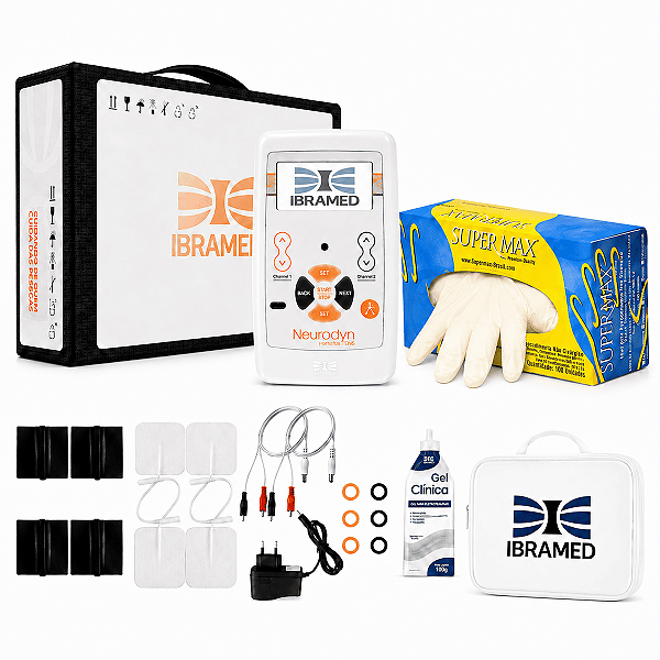 Neurodyn Portable TENS Ibramed Profissional 2 Canais + Kit Completo com Balança e Bolsa