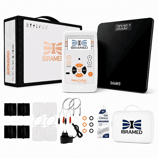 Neurodyn Portable TENS Ibramed Profissional 2 Canais + Kit Completo com Balança e Bolsa