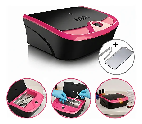 Estufa Esterelix Color Preto e Pink + Kit Pinça / Bandeja De Aço Inox - Mega Bell
