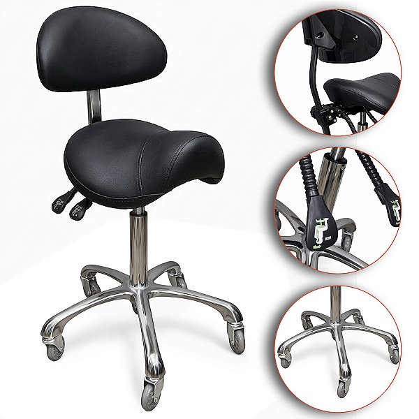 Mocho Sela Ajustável Ergonômico Com Encosto AL-A001 - Akmed - OUTLET - Preto