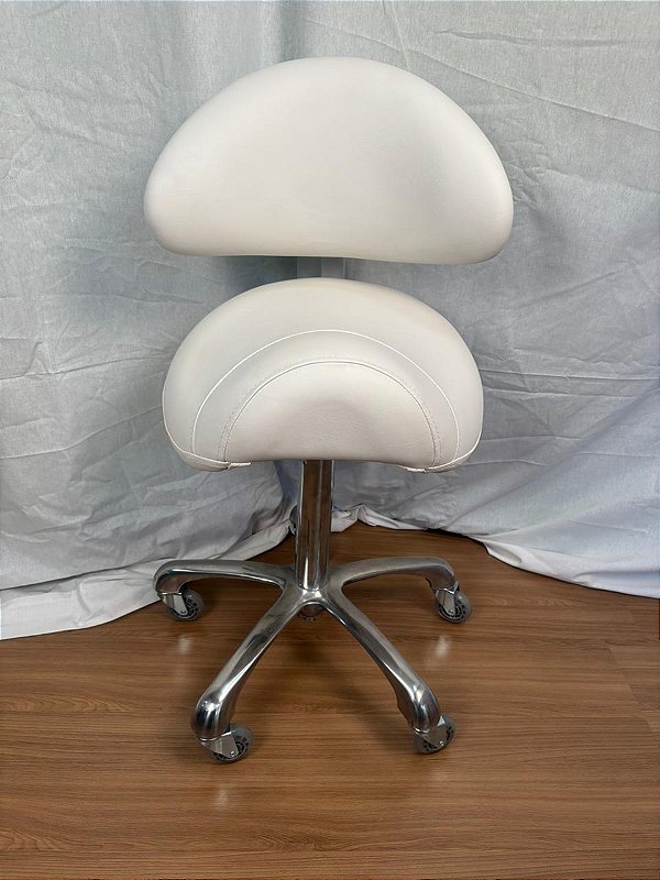 Mocho Sela Ajustável Ergonômico Com Encosto - Akmed - Branco - Showroom