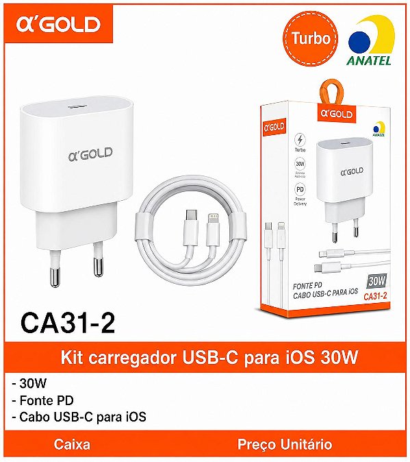 Carregador Turbo 40W USB-C Bivolt O'Gold
