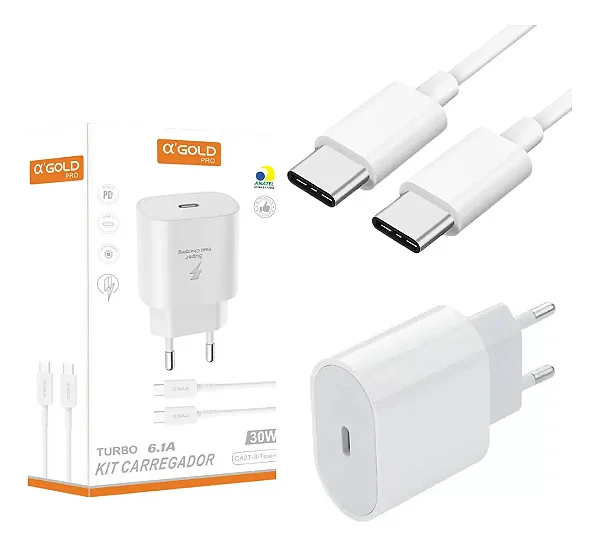 Carregador Turbo 30W USB-C Bivolt O'Gold