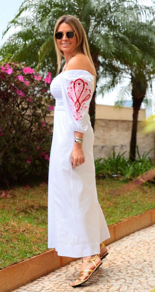 VESTIDO MALHA DE ALGODÃO MANGA BORDADA MARSELHA - BRANCO | NEXT STOP BLESSED CÓDIGO: KM212080