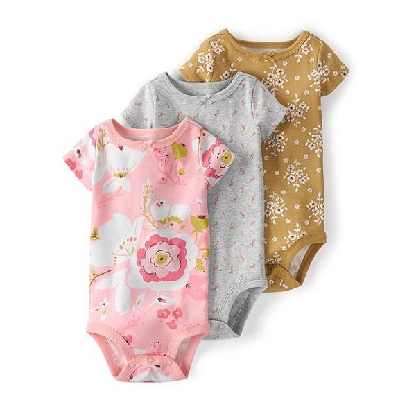 KIT 3 BODIES LITTLE PLANET by CARTER'S - FLORAL - MENINA (ALGODÃO ORGÂNICO)