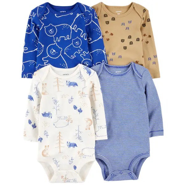 KIT 4 BODIES MANGA LONGA CARTER'S - URSO - MENINO
