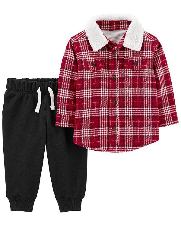 CONJUNTO 2 PEÇAS CARTER'S - XADREZ VERMELHO - MENINO