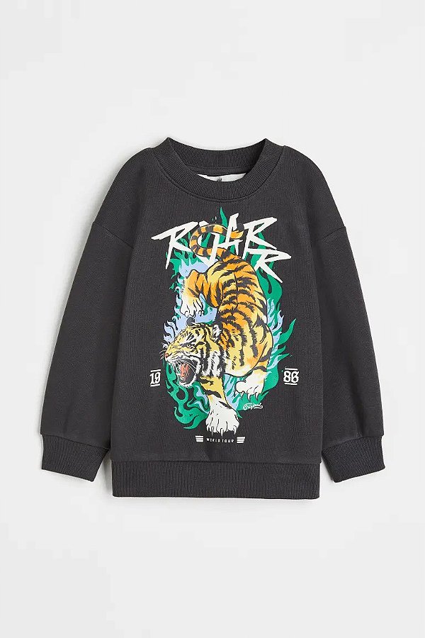 MOLETINHO FLANELADO H&M - TIGRE GRAFITE - MENINO
