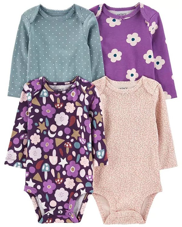 KIT 4 BODIES MANGA LONGA CARTER'S - FLORZINHA - MENINA