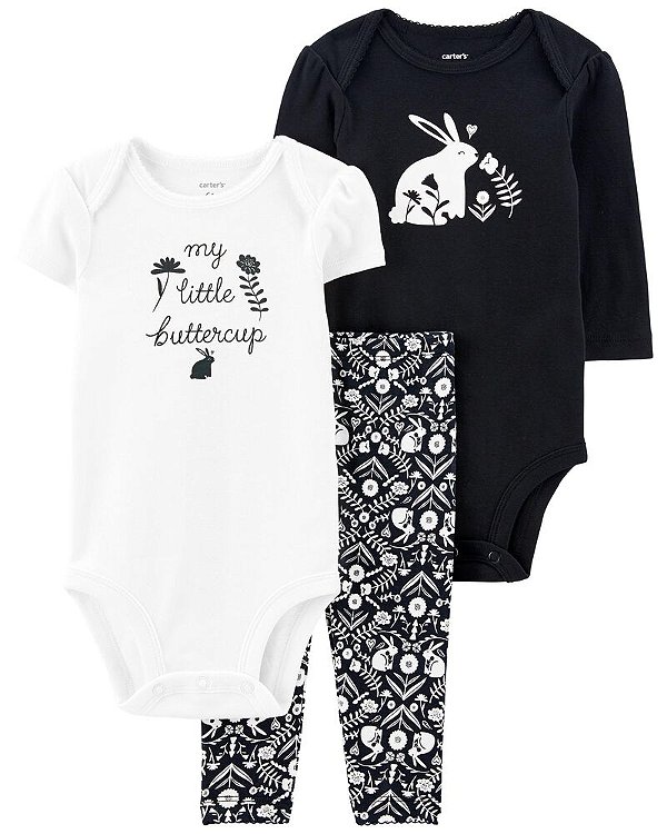 CONJUNTO 3 PEÇAS CARTER'S - BLACK WHITE - MENINA