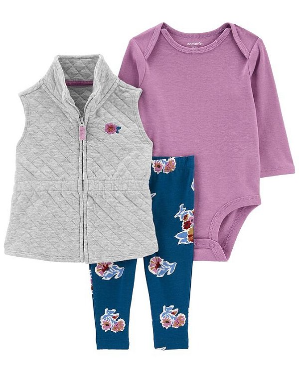 CONJUNTO COLETE 3 PEÇAS CARTER'S - FLORAL LILÁS - MENINA