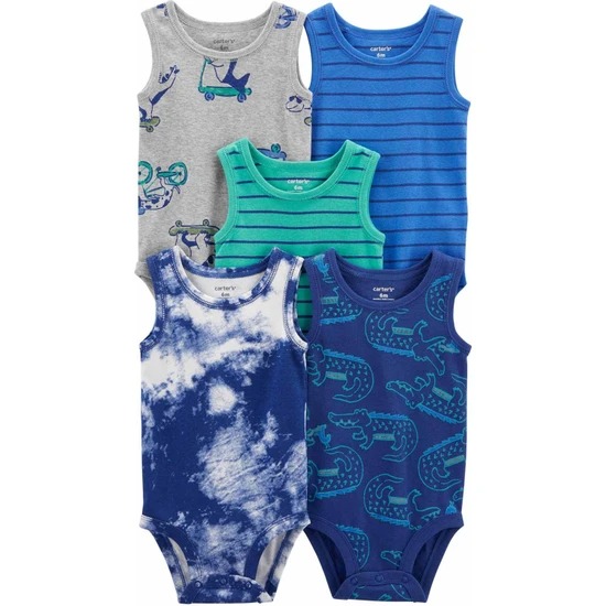 KIT 5 BODIES MANGA REGATA CARTER'S - JACARÉ - MENINO