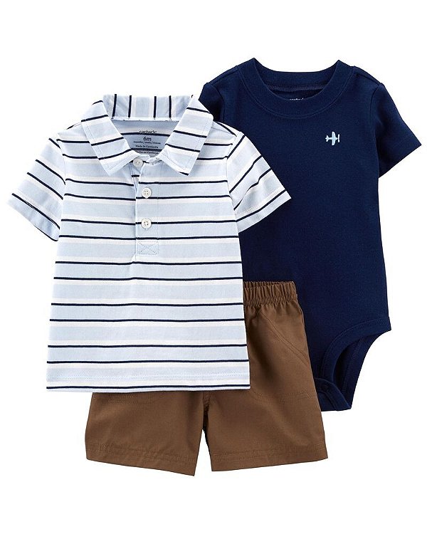 CONJUNTO VERÃO 3 PEÇAS CARTER'S - LISTRAS  - MENINO