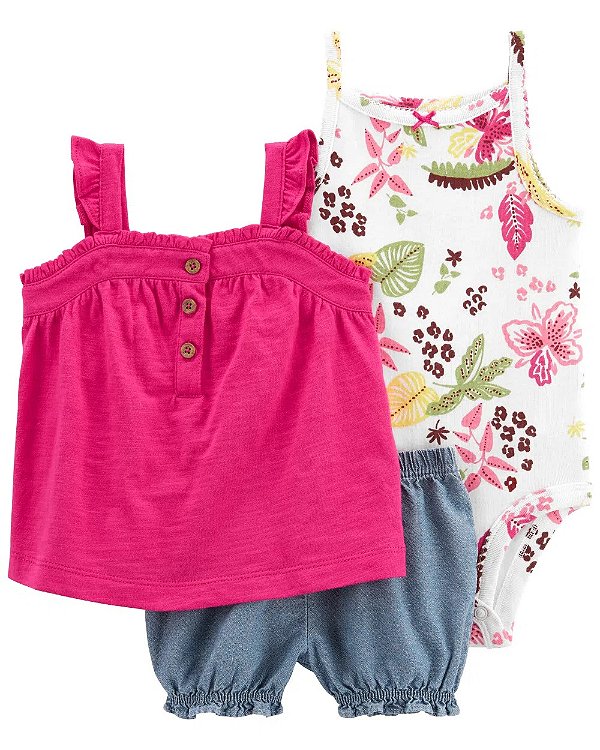CONJUNTO VERÃO 3 PEÇAS CARTER'S - FLORAL PINK - MENINA
