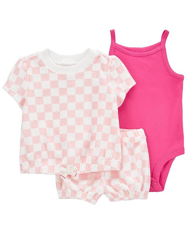 CONJUNTO VERÃO ATOALHADO 3 PEÇAS CARTER'S - ROSINHA XADREZ  - MENINA