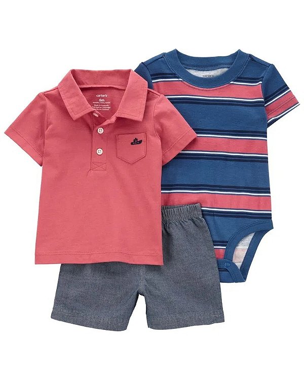 CONJUNTO VERÃO 3 PEÇAS CARTER'S - LISTRAS - MENINO