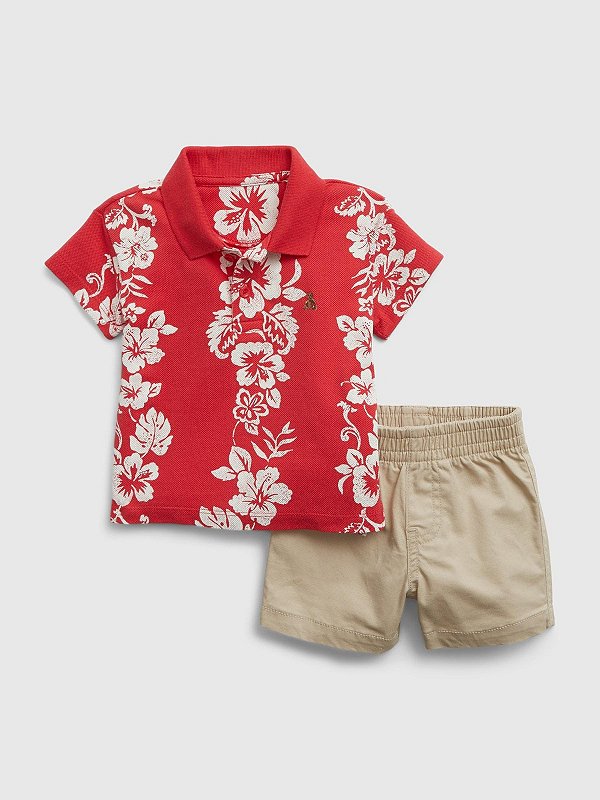 CONJUNTO VERÃO 2 PEÇAS GAP - VERMELHO FLORAL - MENINO