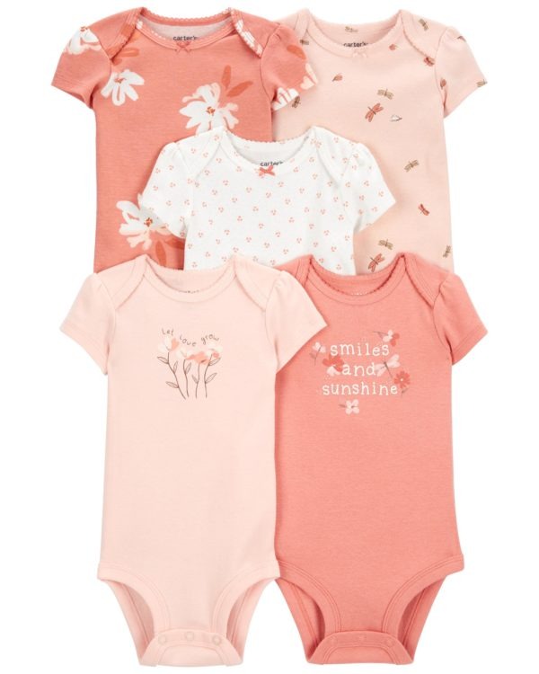 KIT 5 BODIES MANGA CURTA CARTER'S - FLORAL ROSA - MENINA