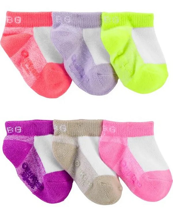 KIT 6 MEIAS CARTER'S - COLORIDA NEON - MENINA