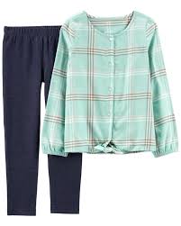 CONJUNTO 2 PEÇAS CARTER'S - XADREZ VERDE - MENINA