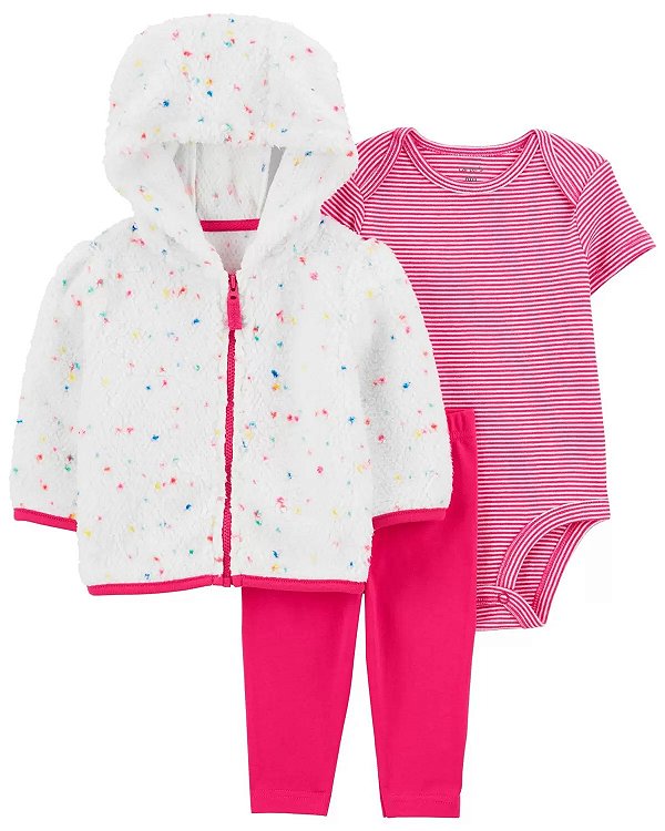 CONJUNTO 3 PEÇAS FLEECE CARTER'S - BRANCO E PINK - MENINA