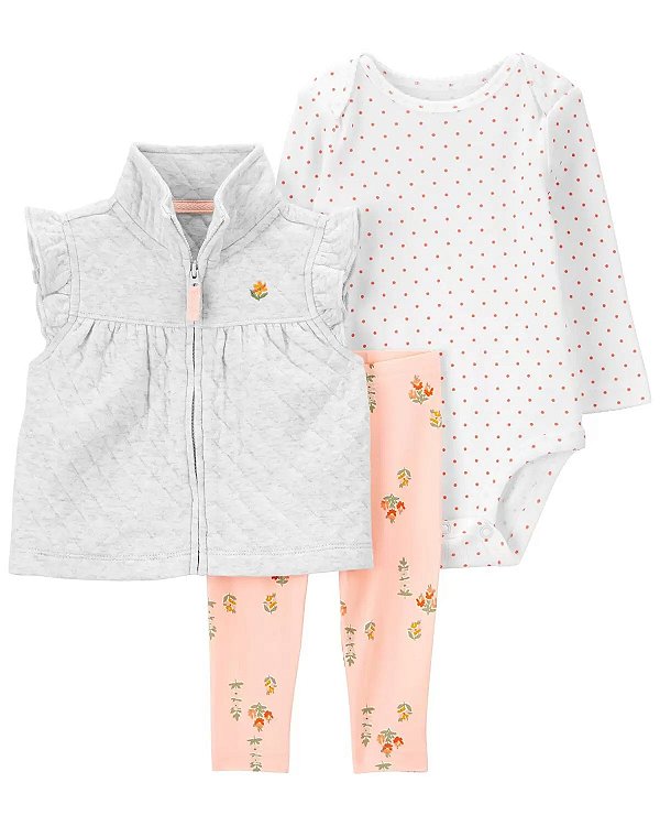 CONJUNTO COLETE 3 PEÇAS CARTER'S - FLORAL - MENINA