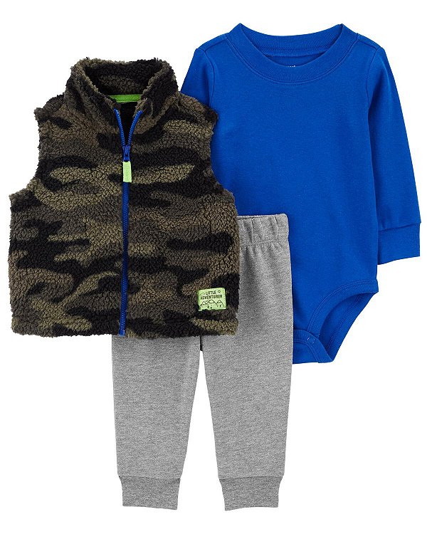 CONJUNTO COLETE 3 PEÇAS CARTER'S - CAMUFLADO AZUL - MENINO