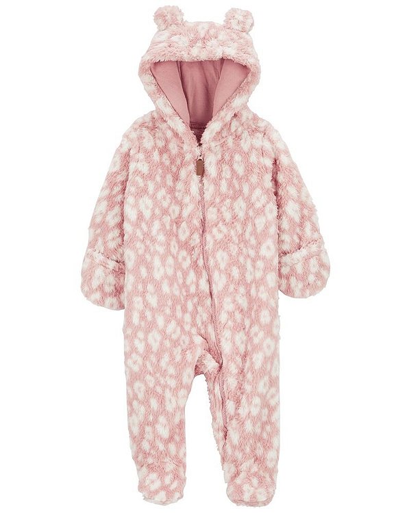 MACACÃO PELUCIADO CARTER'S - ANIMAL PRINT ROSA - MENINA