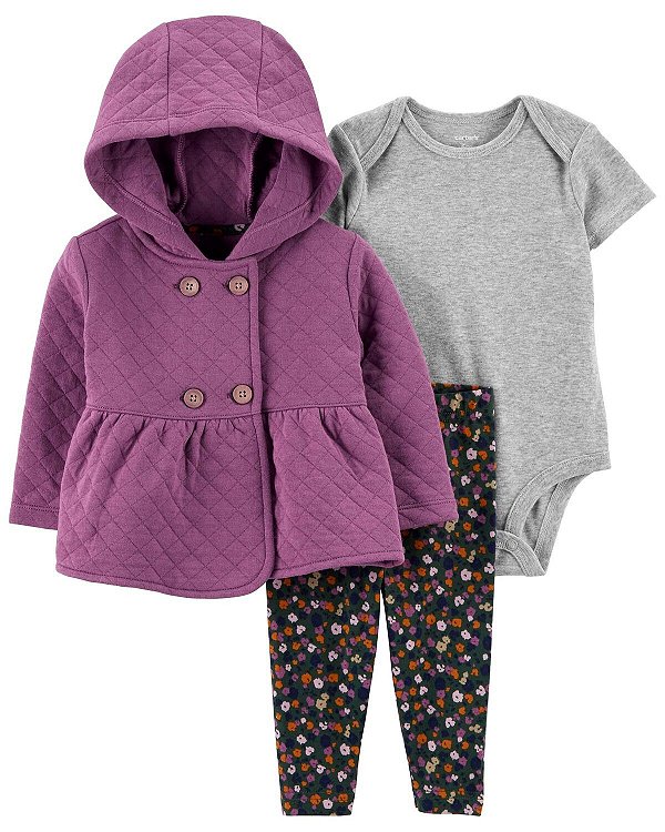 CONJUNTO 3 PEÇAS CARTER'S - FLORAL ROXO - MENINA