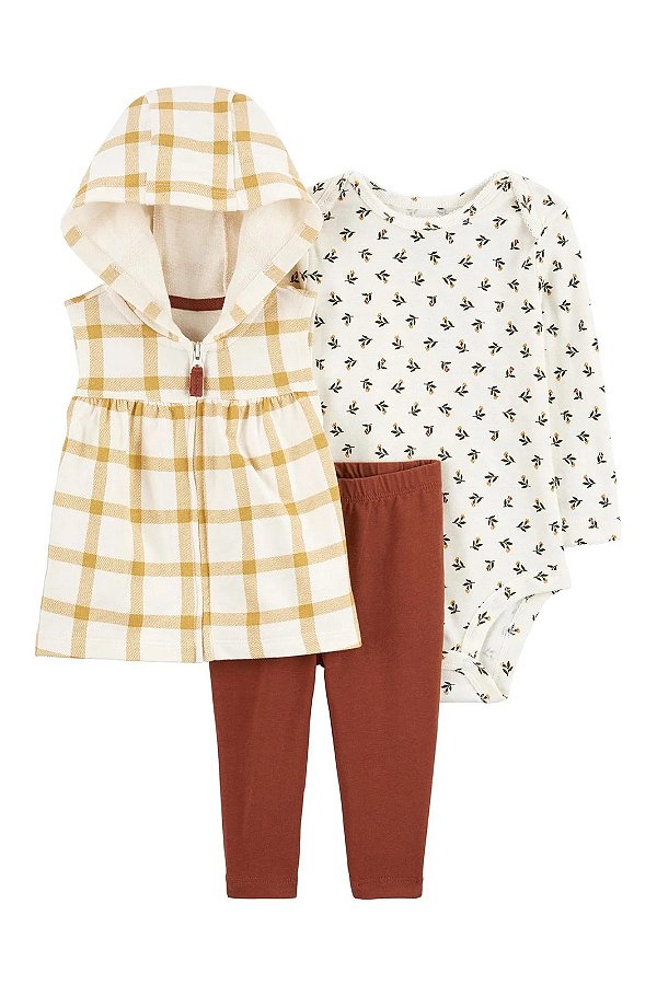CONJUNTO COLETE 3 PEÇAS CARTER'S - FLORAL E XADREZ  - MENINA
