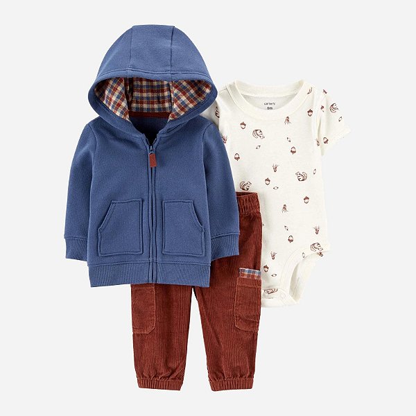 CONJUNTO 3 PEÇAS CARTER'S - AZUL E MARROM - MENINO